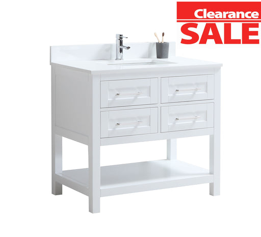 CCS301 - 36" White, Floor Standing Bathroom Vanity, White Quartz Countertop, Brushed Nickel Hardware **PICK UP ONLY *** - Construction Commodities Supply Inc.