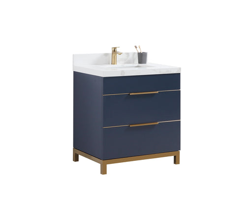 CCS401 - 30" Navy Blue, Floor Standing Modern Bathroom Vanity, Calcatta Quartz Countertop, Brushed Bronze Hardware***PICKUP IN STORE ONLY *** - Construction Commodities Supply Inc.