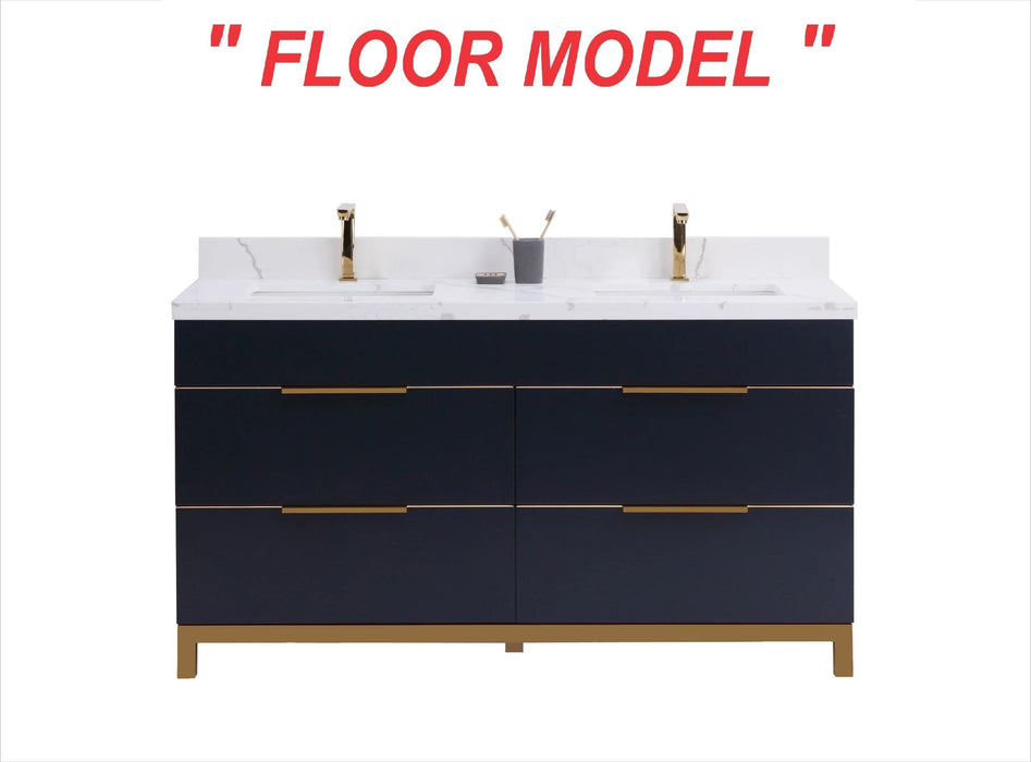 CCS401 - 60" NAVY BLUE , Double Sink,Floor Standing Modern Bathroom Vanity, Calcatta Quartz Countertop, Brushed Bronze Hardware "" FLOOR MODEL/PICK UP IN STORE ""