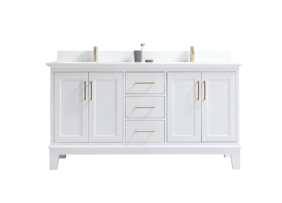 CCS501 - 60" White, Double Sink, Floor Standing Modern Bathroom Vanity, WHITE QUARTZ Countertop