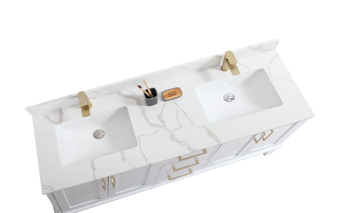 CCS501 - 60" White, Double Sink, Floor Standing Modern Bathroom Vanity, CALACATTA QUARTZ Countertop"" NO TAX TODAY ""