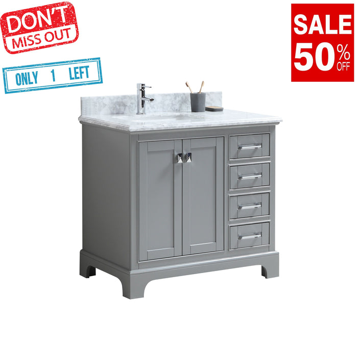 CCS601 - 36" Grey, Floor Standing Modern Bathroom Vanity, Marble Countertop, Chrome Hardware - Construction Commodities Supply Inc.