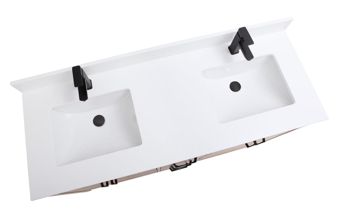 CCS901 - 60",Double Sink, White Oak , Floor Standing Modern Bathroom Vanity,Quartz Countertop, Matt Black Hardware