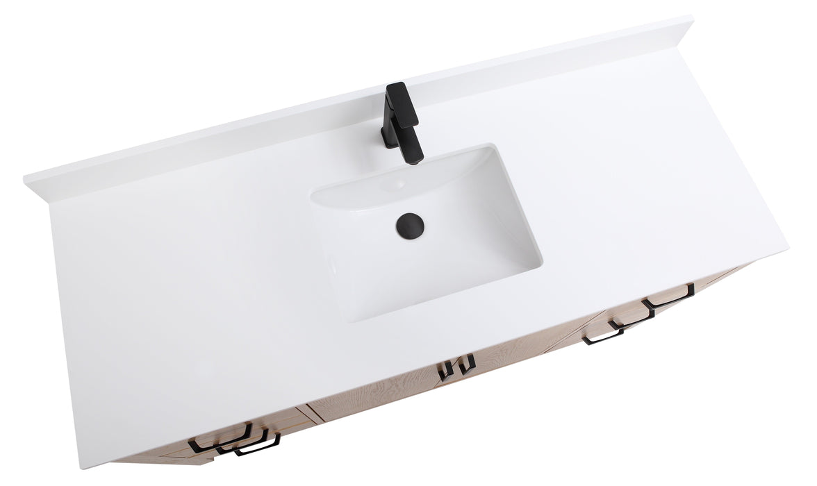 CCS901 - 54", White Oak , Floor Standing Modern Bathroom Vanity, White Quartz Countertop, Matt Black Hardware "" SAVE THE TAX TODAY ""