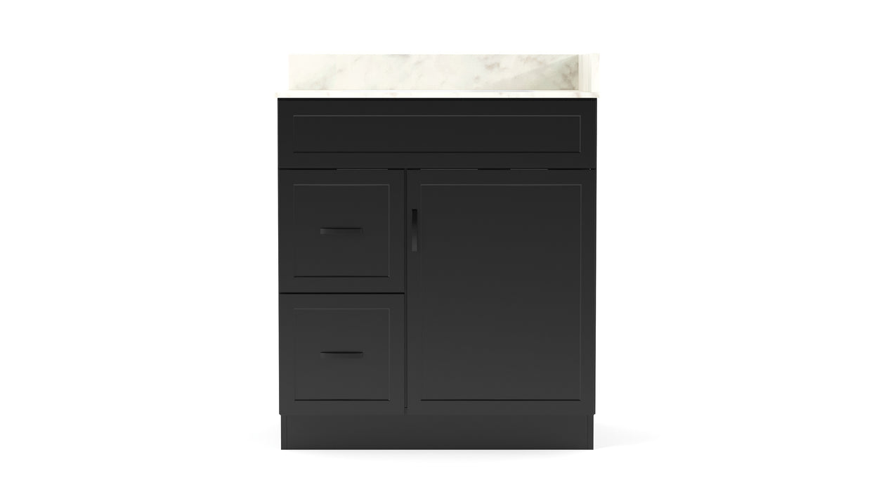 CRUSH - 30"  Narrow Shaker Bathroom Vanity (3 colors) With Quartz Countertop / Left Side Drawers