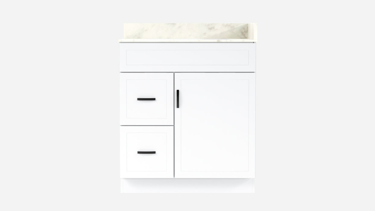 CRUSH - 30"  Narrow Shaker Bathroom Vanity (3 colors) With Quartz Countertop / Left Side Drawers