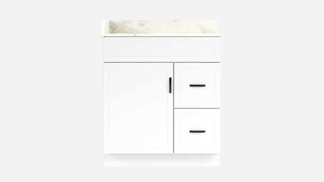 CRUSH - 30"  Narrow Shaker Bathroom Vanity (3 colors) With Quartz Countertop / Right Side Drawers