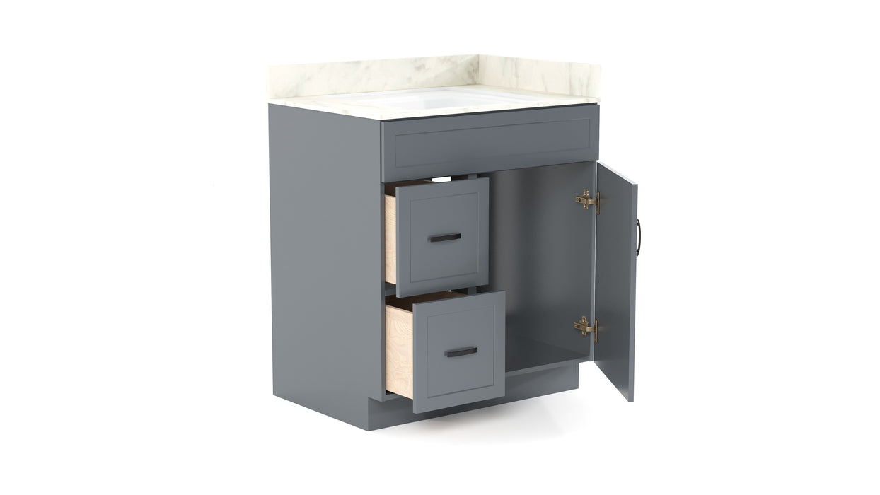 CRUSH - 30"  Narrow Shaker Bathroom Vanity (3 colors) With Quartz Countertop / Left Side Drawers