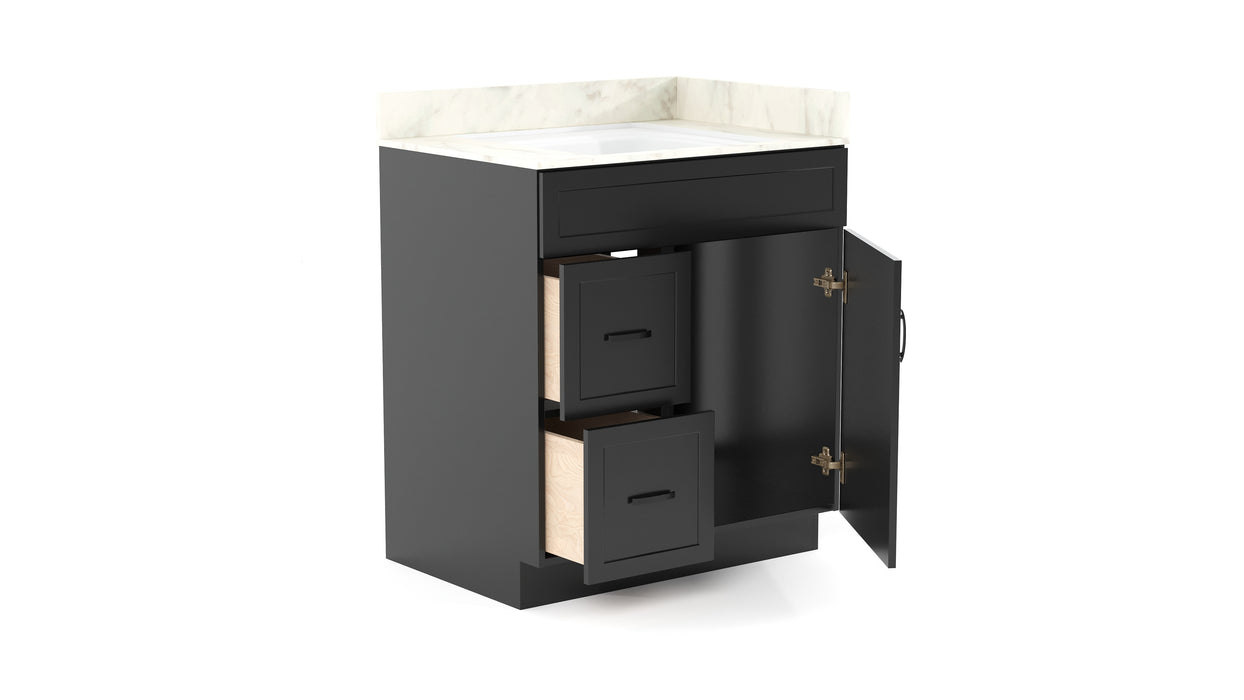 CRUSH - 30"  Narrow Shaker Bathroom Vanity (3 colors) With Quartz Countertop / Left Side Drawers