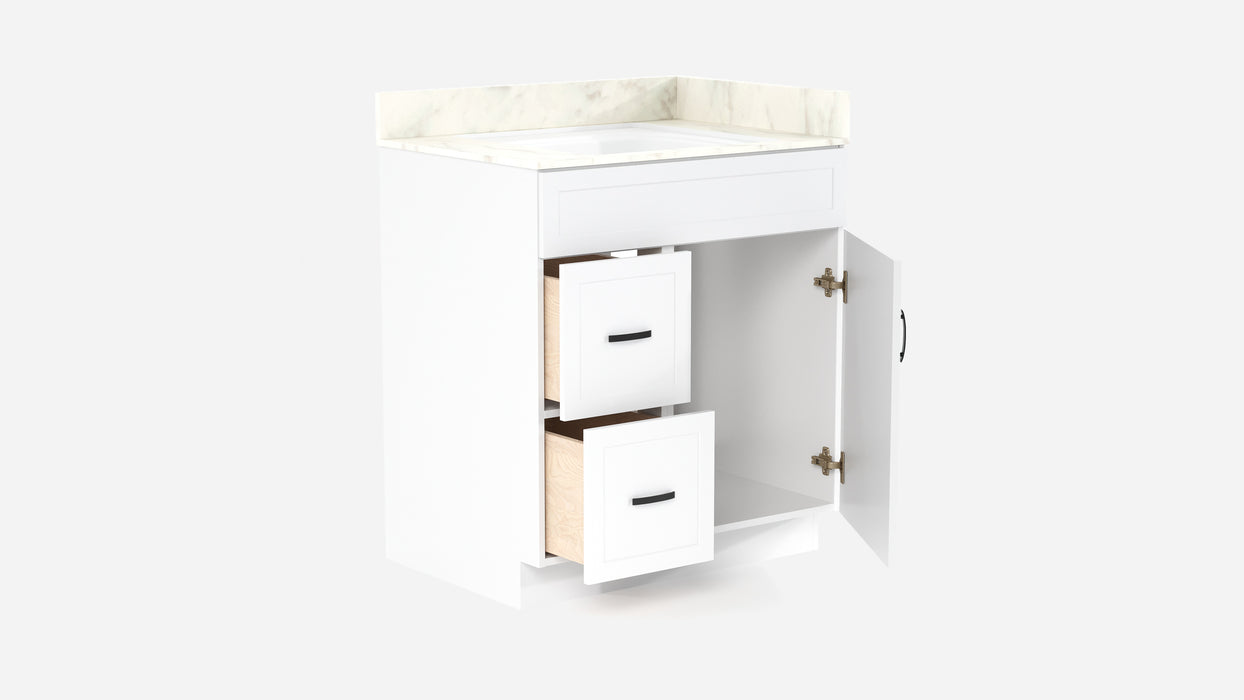 CRUSH - 30"  Narrow Shaker Bathroom Vanity (3 colors) With Quartz Countertop / Left Side Drawers