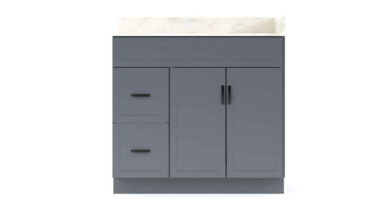 CRUSH - 42"  Narrow Shaker Bathroom Vanity (3 colors) With Quartz Countertop / Left Side Drawers