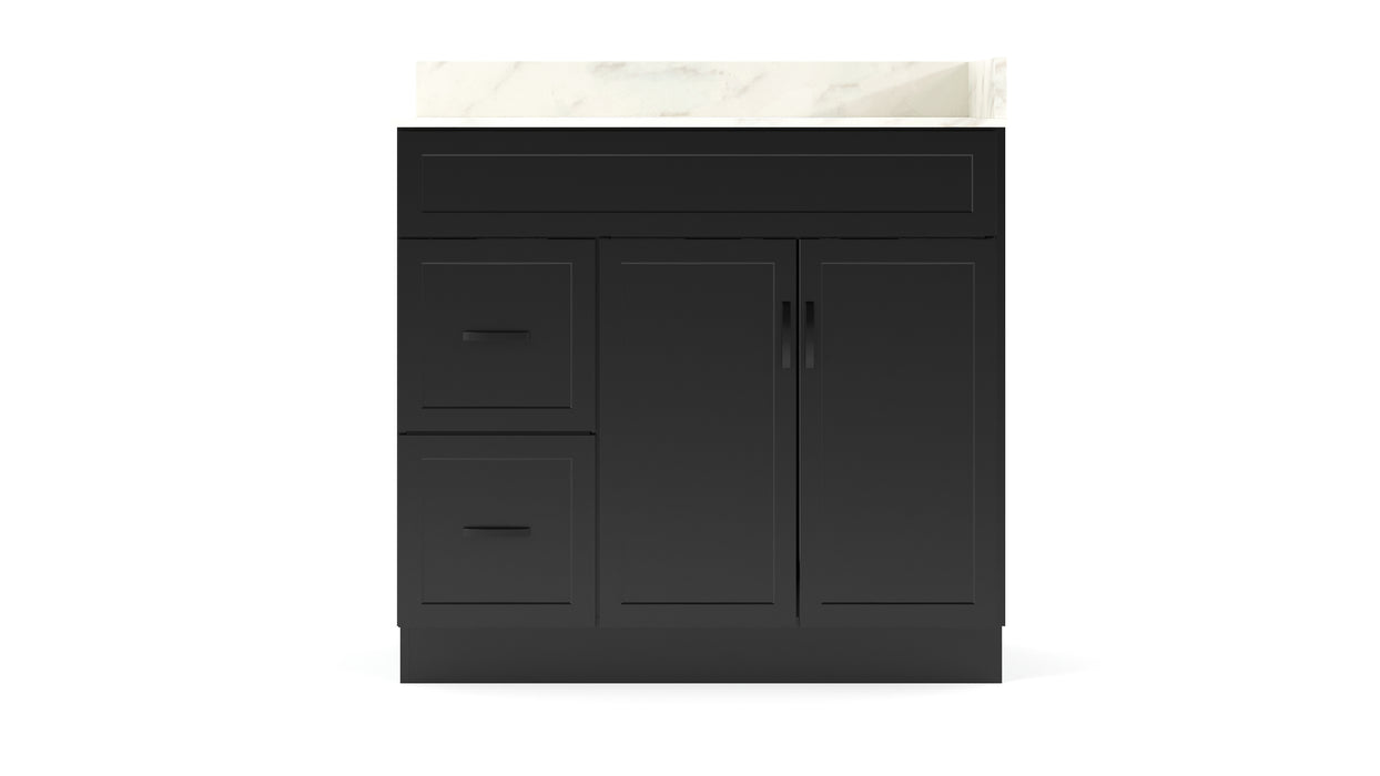 CRUSH - 42"  Narrow Shaker Bathroom Vanity (3 colors) With Quartz Countertop / Left Side Drawers