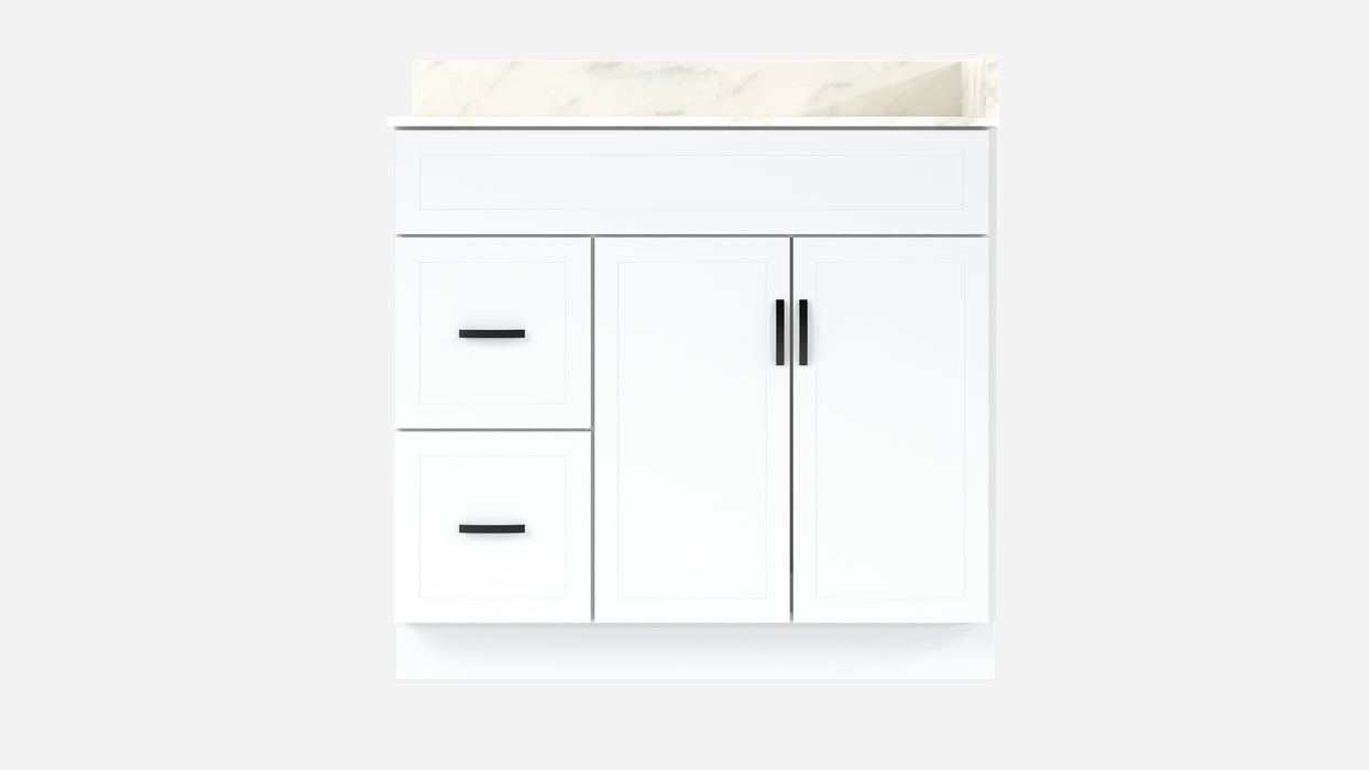 CRUSH - 42"  Narrow Shaker Bathroom Vanity (3 colors) With Quartz Countertop / Left Side Drawers