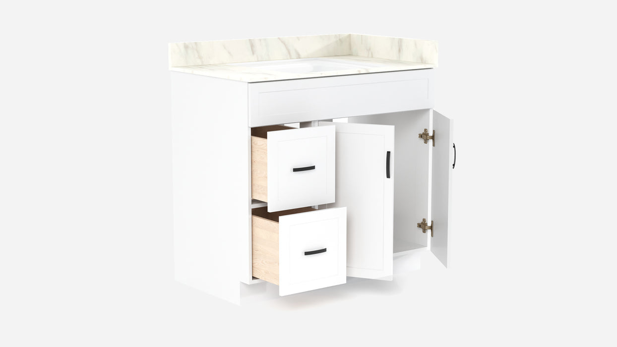 CRUSH - 42"  Narrow Shaker Bathroom Vanity (3 colors) With Quartz Countertop / Left Side Drawers