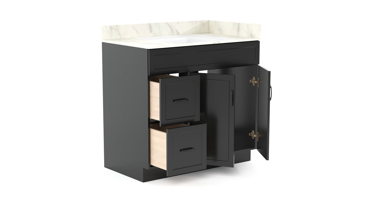 CRUSH - 42"  Narrow Shaker Bathroom Vanity (3 colors) With Quartz Countertop / Left Side Drawers
