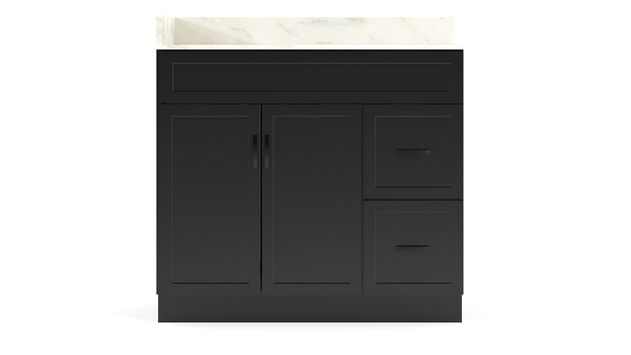 CRUSH - 36"  Narrow Shaker Bathroom Vanity (3 colors) With Quartz Countertop / Right Side Drawers