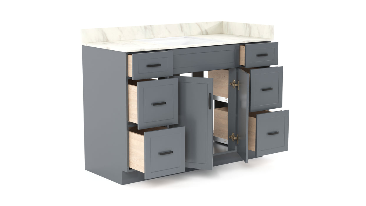 CRUSH - 60" Single Sink,  Narrow Shaker Bathroom Vanity (3 colors) With Quartz Countertop