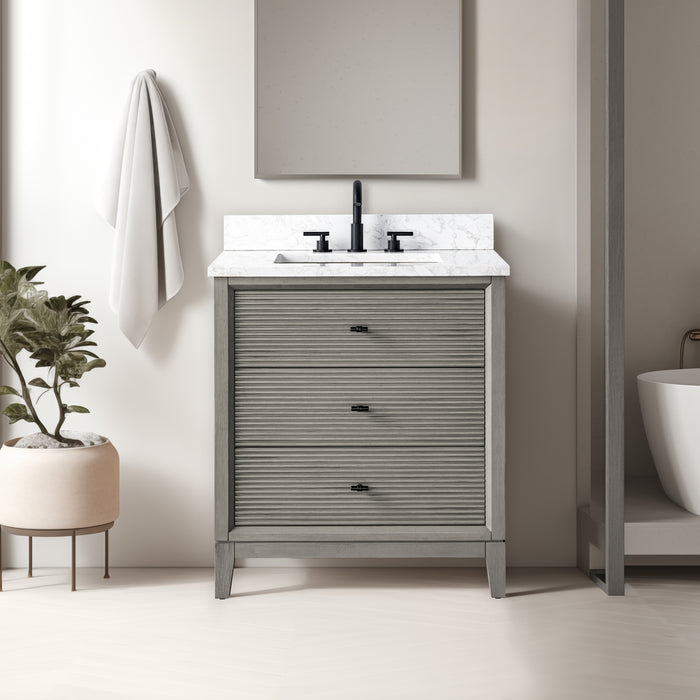 V-ART , 30" x 22" Drift Wood Grey Freestanding Bathroom Vanity with Marble Top