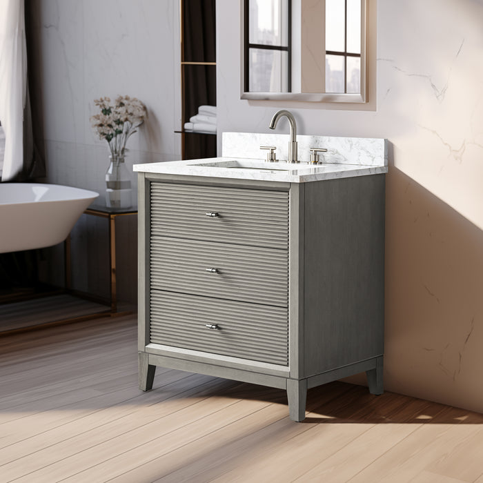 V-ART , 30" x 22" Drift Wood Grey Freestanding Bathroom Vanity with Marble Top