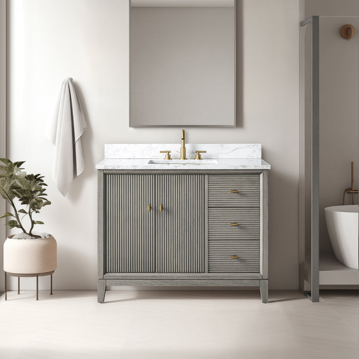 V-ART , 42" x 22" Drift Wood Grey Freestanding Bathroom Vanity with Marble Top