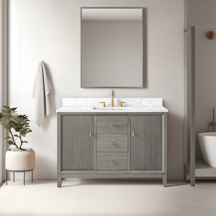V-ART , 48" x 22" Drift Wood Grey Freestanding Bathroom Vanity with Marble Top