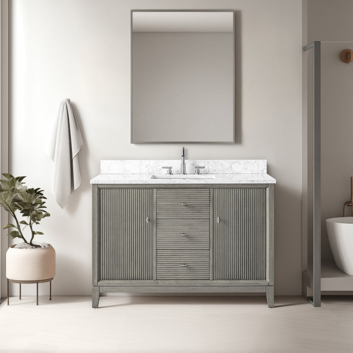 V-ART , 48" x 22" Drift Wood Grey Freestanding Bathroom Vanity with Marble Top