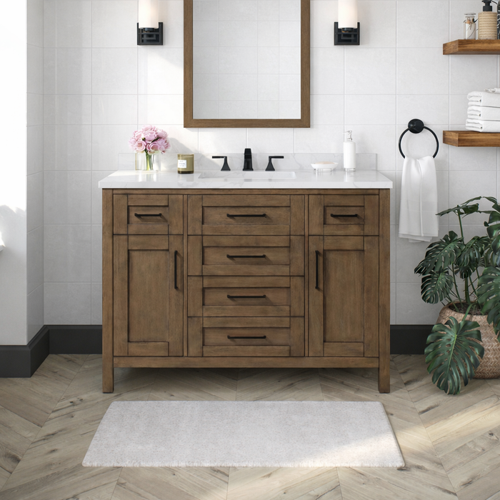 SIENA- 48" Almond Latte, Solid Wood Bathroom Vanity with marble countertop *** PRE ORDER NOW, ETA: 2026-06-15 *** - Construction Commodities Supply Inc.