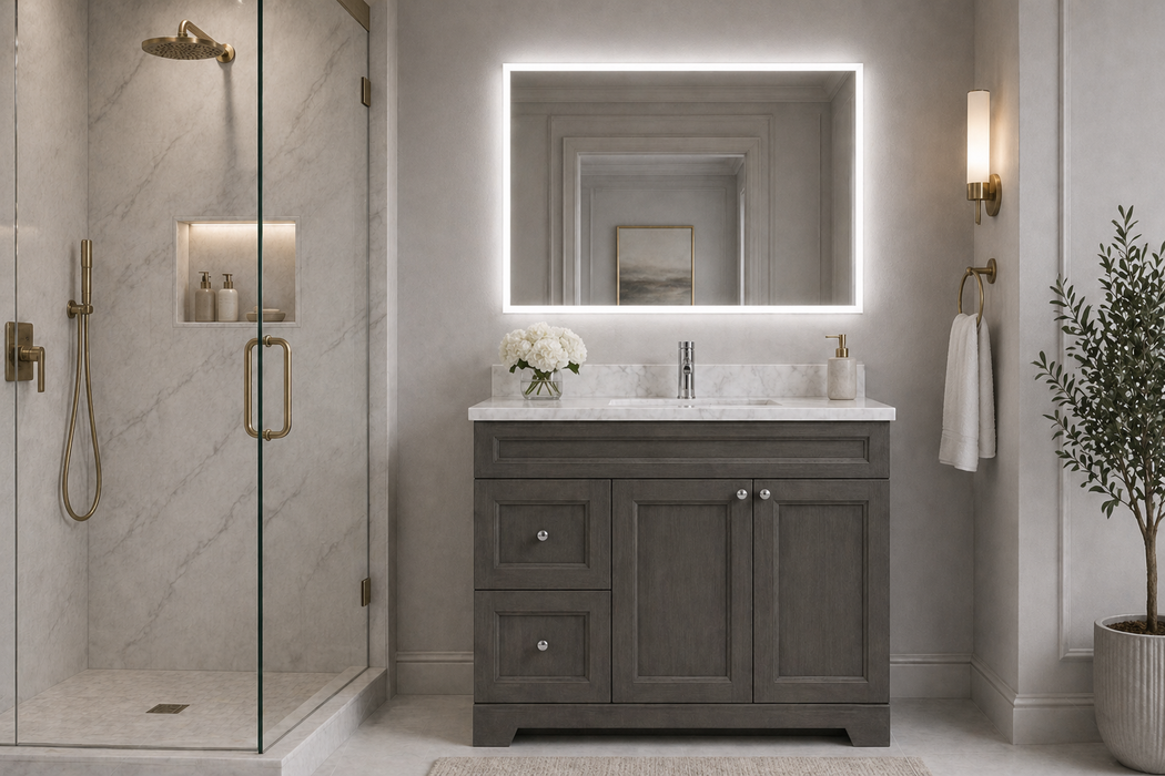 CLASSIC- 36" Solid wood Bathroom Vanity (6 COLORS AVAILABLE) With Quartz Countertop / Left Side Drawers