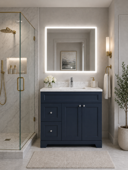 CLASSIC- 36" Solid wood Bathroom Vanity (6 COLORS AVAILABLE) With Quartz Countertop / Left Side Drawers