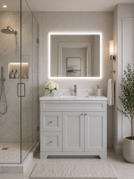 CLASSIC- 36" Solid wood Bathroom Vanity (6 COLORS AVAILABLE) With Quartz Countertop / Left Side Drawers