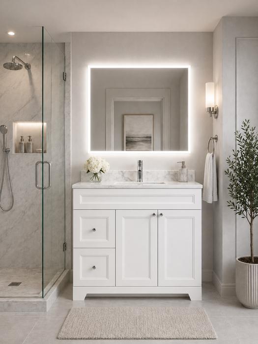 CLASSIC- 36" Solid wood Bathroom Vanity (6 COLORS AVAILABLE) With Quartz Countertop / Left Side Drawers