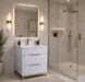 TURIN - 30" WHITE, Solid Wood Floor Standing Modern Bathroom Vanity, Calcatta Quartz Countertop, Bronze Hardware *** CLEARANCE / PICK UP IN STORE ONLY *** - Construction Commodities Supply Inc.