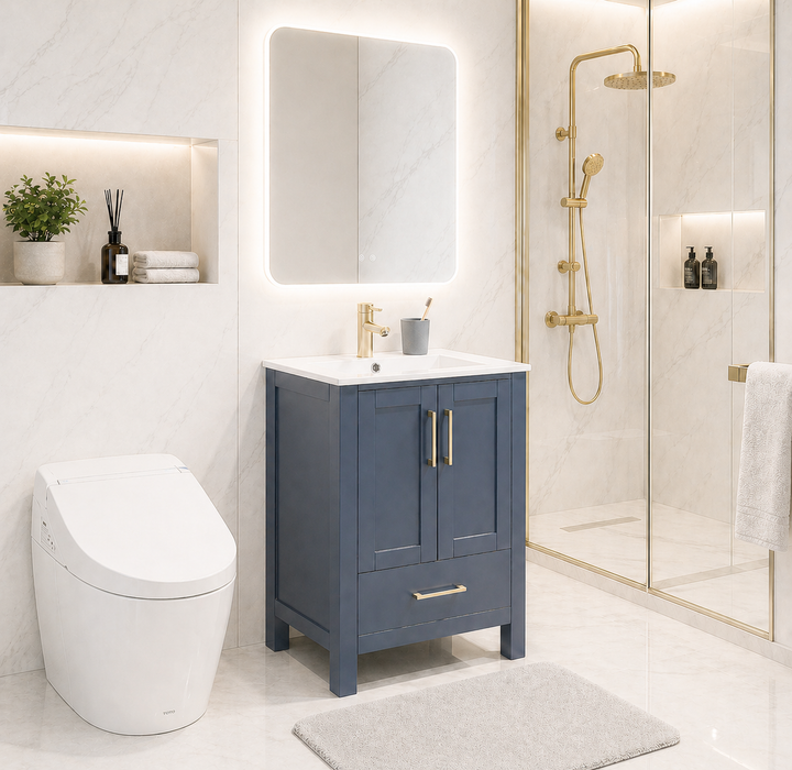 ROSE- 24"x18" Navy Blue , Solid Wood Floor Standing Modern Bathroom Vanity - Construction Commodities Supply Inc.