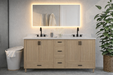 Classic- 60" Double Sink Canadian Made Natural Oak Bathroom Vanity With Quartz Countertop,5 Drawers - Construction Commodities Supply Inc.