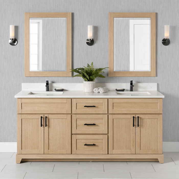 StoneWood - 72" Double Sink, Solid Wood Canadian Made Bathroom Vanity With Quartz Countertop