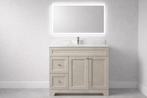 CLASSIC- 36" Solid wood Bathroom Vanity (6 COLORS AVAILABLE) With Quartz Countertop / Left Side Drawers - Construction Commodities Supply Inc.
