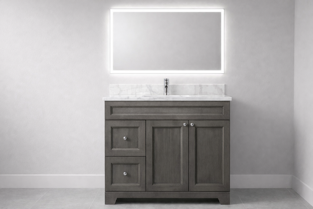 CLASSIC- 36" Solid wood Bathroom Vanity (6 COLORS AVAILABLE) With Quartz Countertop / Left Side Drawers - Construction Commodities Supply Inc.