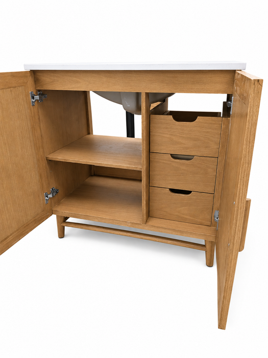 SUNFLOWER 36 Inch Solid Wood Floor Standing Bathroom Vanity with Quartz Countertop, Light Walnut