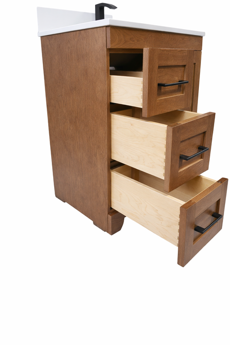 CANADIAN MAPLE - 42" Left side drawers, Tuscan Calo Stain Bathroom Vanity With Quartz Countertop - Construction Commodities Supply Inc.