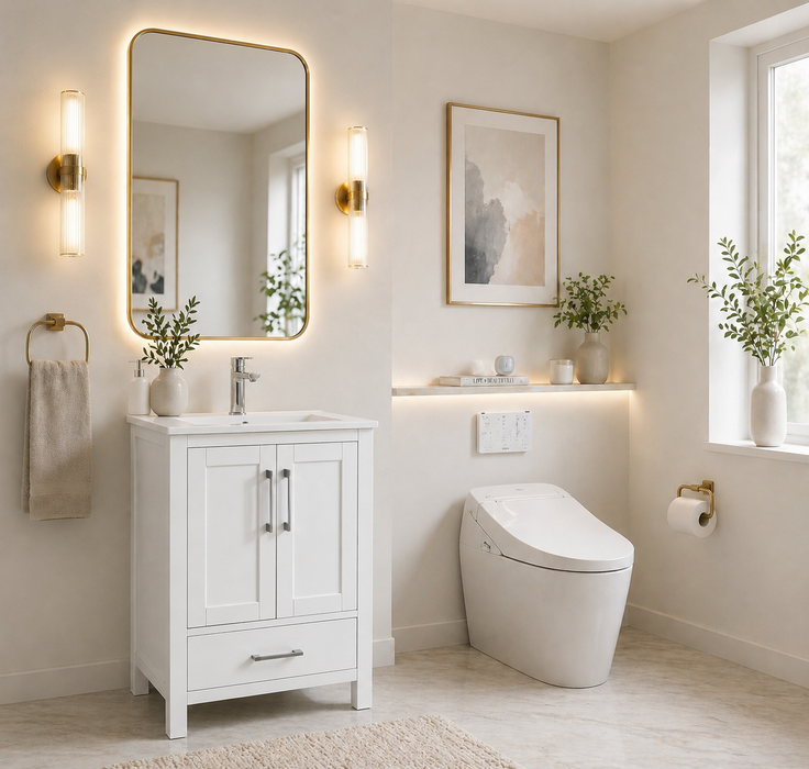 Rose- 30" x 18" White , Solid Wood Floor Standing Modern Bathroom Vanity