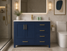Rose - 42" Navy Blue, Right side drawers, Left side sin,Solid Wood Floor Standing Bathroom Vanity , White Quartz Countertop - Construction Commodities Supply Inc.