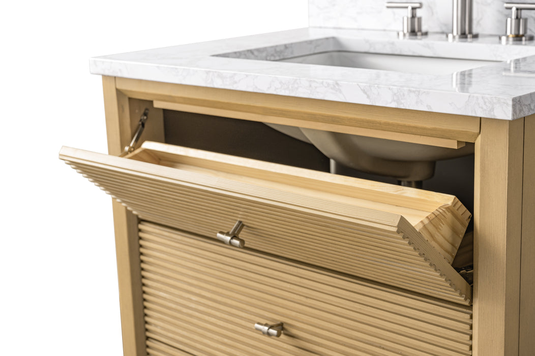 V-ART , 30" x 22" Natural Oak Freestanding Bathroom Vanity with Marble Top