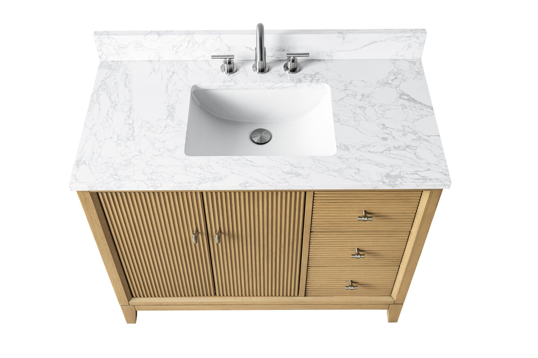 V-ART , 42" x 22" Natural Oak Freestanding Bathroom Vanity with Marble Top
