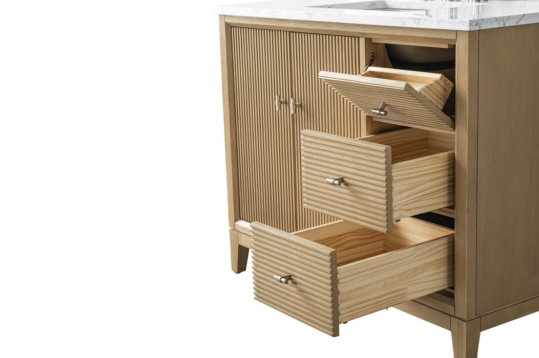 V-ART , 42" x 22" Natural Oak Freestanding Bathroom Vanity with Marble Top