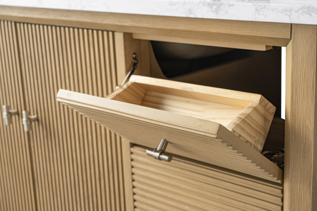 V-ART , 42" x 22" Natural Oak Freestanding Bathroom Vanity with Marble Top