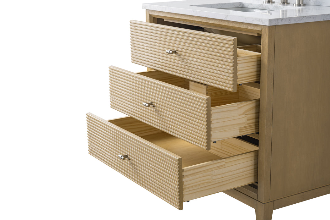 V-ART , 36" x 22" Natural Oak Freestanding Bathroom Vanity with Marble Top