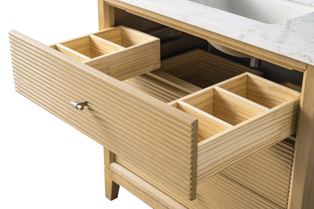 V-ART , 36" x 22" Natural Oak Freestanding Bathroom Vanity with Marble Top