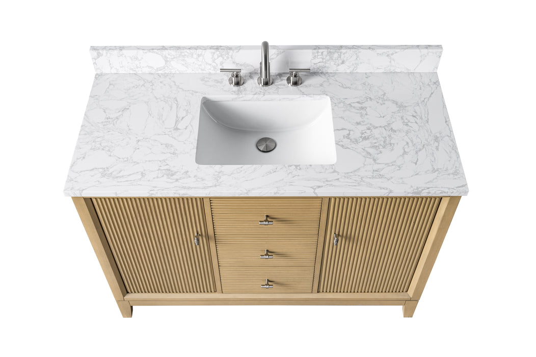 V-ART , 48" x 22" Natural Oak Freestanding Bathroom Vanity with Marble Top