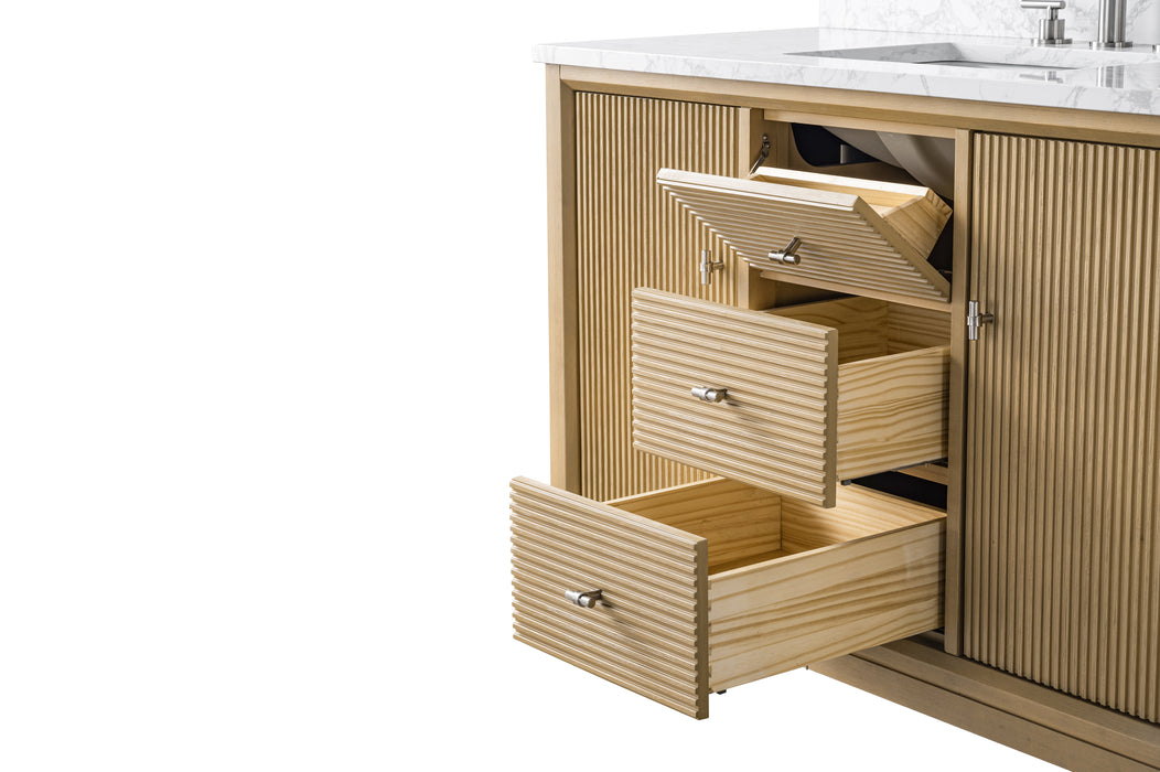 V-ART , 48" x 22" Natural Oak Freestanding Bathroom Vanity with Marble Top