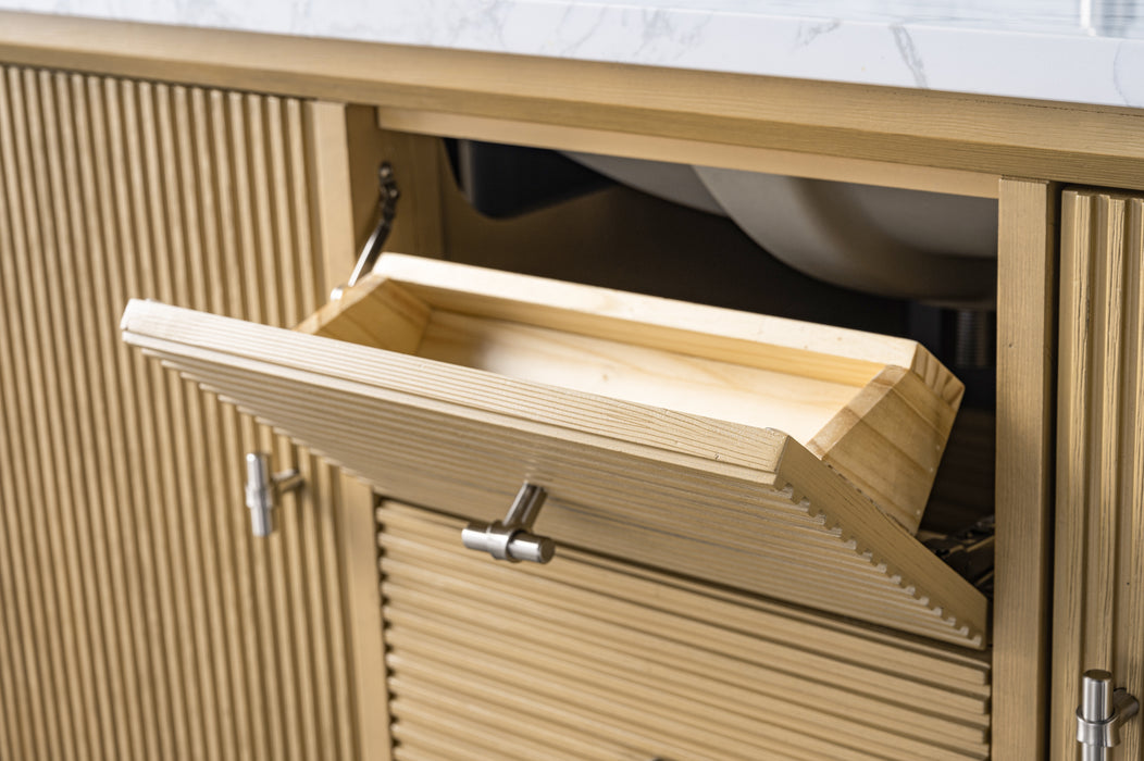 V-ART , 48" x 22" Natural Oak Freestanding Bathroom Vanity with Marble Top